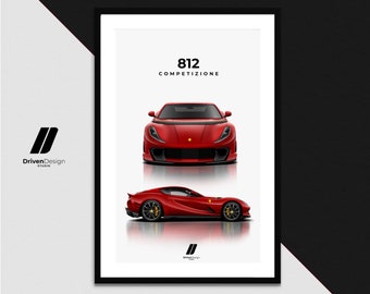 Ferrari Supercar 812 Competizione | Print Poster Artwork | Birthday, Wall Print, Petrolhead Christmas gift