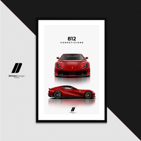 Ferrari Supercar 812 Competizione | Print Poster Artwork | Birthday, Wall Print, Petrolhead Christmas gift