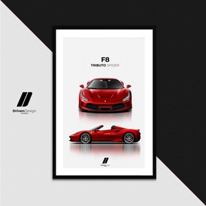 Ferrari Supercar F8 Tributo Spider / Imprimir Poster Artwork / Cumpleaños, Wall Print, Petrolhead Regalo de Navidad