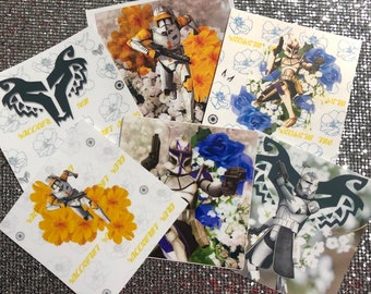 Star Wars Clone Wars: Capitán Rex, Comandante Cody o Comandante Wolffe con Flores Aurebesh Editar Pegatina