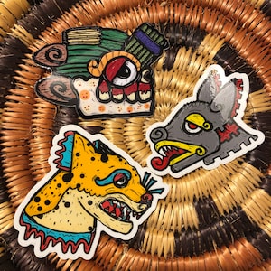 Indigenous Stickers Itzcuintli Dog Ocelotl Jaguar Malinalli Mexica Tonalli Aztec Day Sign Symbols