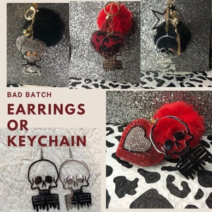 Star Wars Stainless Steel Statement Earrings  or PomPom keychain Bad Batch Skull Clone Force 99