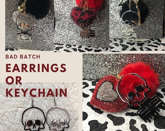 Star Wars Stainless Steel Statement Earrings  or PomPom keychain Bad Batch Skull Clone Force 99