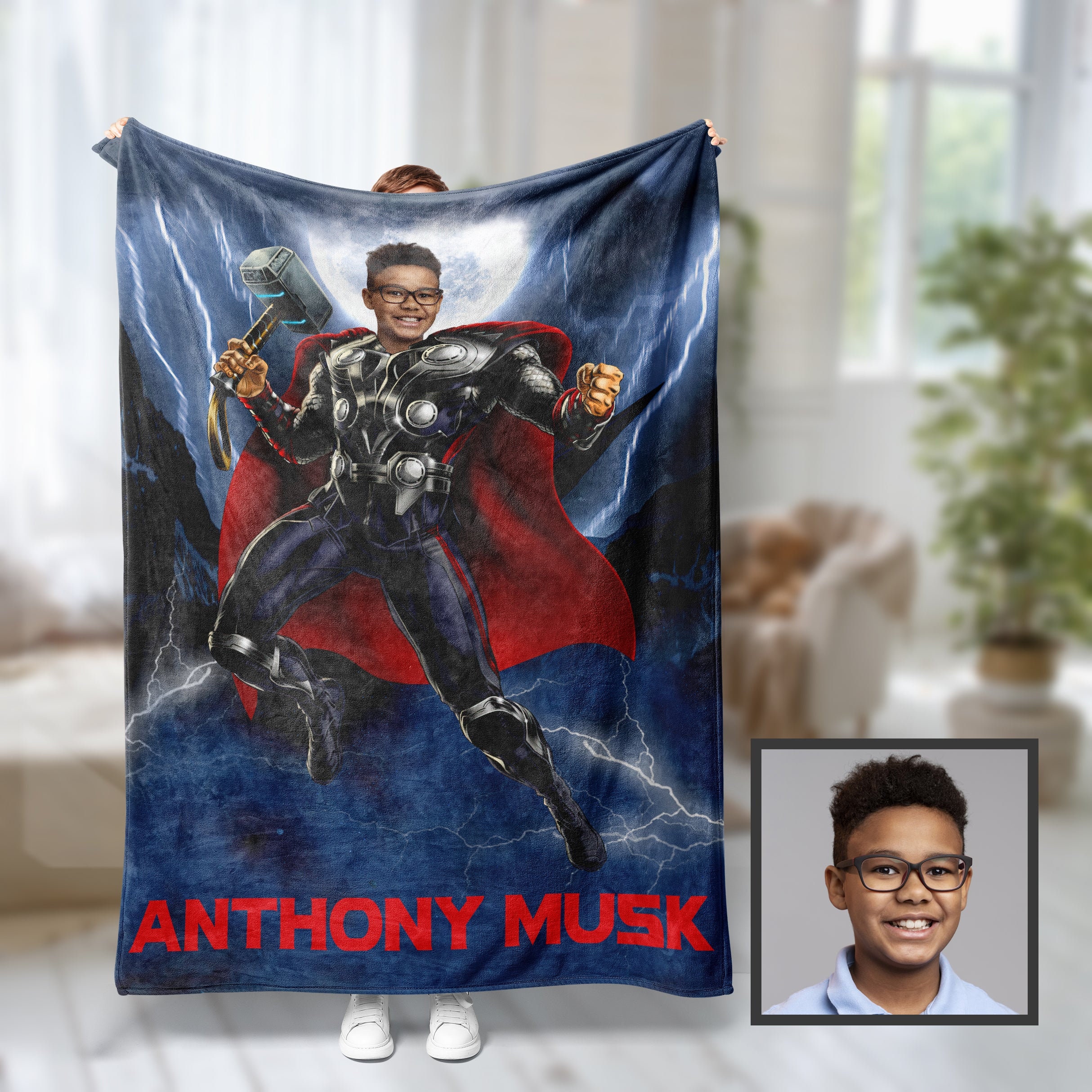 Discover Personalized Thor Superhero Blanket, Custom Face & Name Thor Superhero Blanket