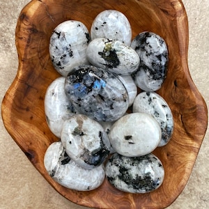 Radiant Rainbow Moonstone Palm Stones, Five Sizes