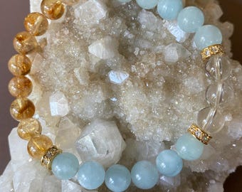 Aquamarine and Citrine Handmade 7" Bracelet