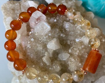 Carnelian, Citrine, and Orange Jade Handmade 6.5" Bracelet