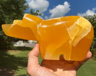 Golden Honeycomb Calcite Bear Carving, 4.58 LBS
