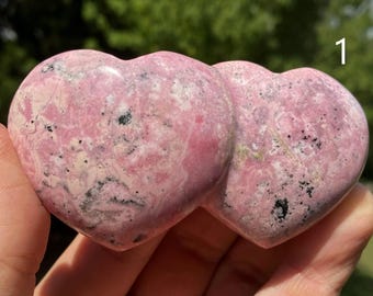 Peruvian Rhodonite Twin Hearts, Hand-Carved (You Choose)