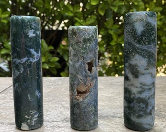 Mesmerizing Moss Agate Harmonizers, Hand-Carved (You Choose)