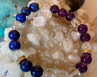 Lapis Lazuli and Amethyst Handmade 6.5" Bracelet