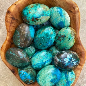 Peruvian Chrysocolla Palm Stones, Four Sizes