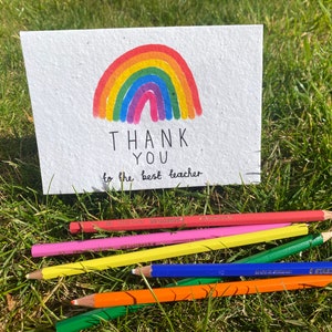 Carte arc-en-ciel de remerciement pour professeur - Merci - Enseignant - Auxiliaire pédagogique - Personnalisé - À planter - École - Meilleur professeur