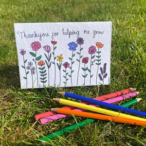 Merci de m'avoir aidé à grandir - Carte de remerciement pour professeur - Enseignant - Aide-enseignant - Carte de remerciement - Personnalisée - À planter - Fleur