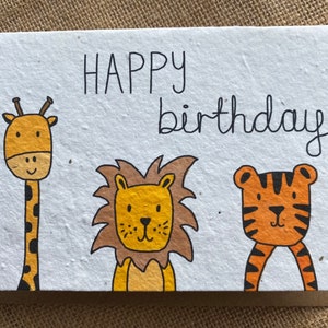 Biglietto di auguri di buon compleanno con animali carini - ispirato al regno animale - Biglietto con animali - Giraffa - Tigre - Leone - Biglietto piantabile - Semi di fiori di campo