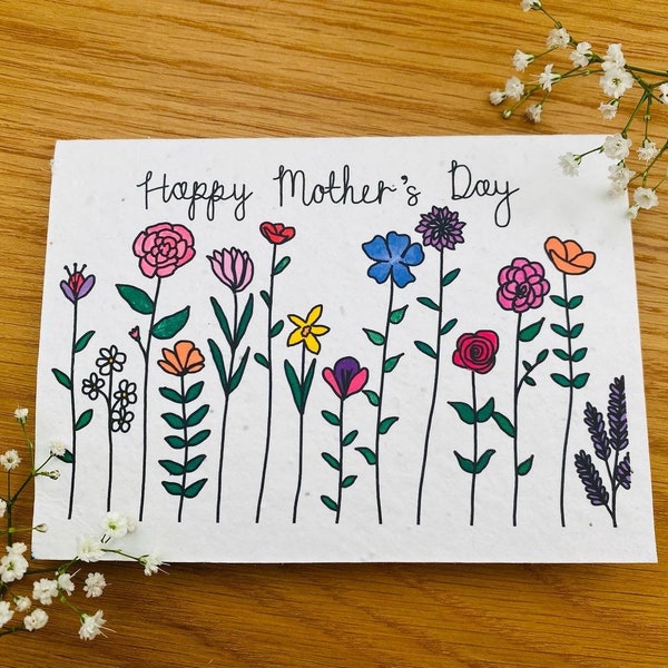 Beautiful flowers Mother’s Day card - Wildflower seed card - Plantable card - Birthday card - Mum - Personalised