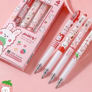 Set von 4 süßen pinken Hasen, Erdbeere Hase Gel Stift