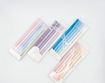Set of 6 Slim Morandi Gradient fine nib gel pens 0.5mm black ink, rainbow color esthetic gel pens, Kawaii gel pens, minimalistic gel pens