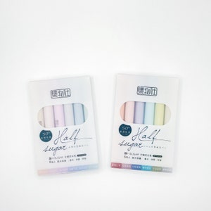 JiWuShe Set of 6 Half Sugar Pastel Highlighters/ Low saturate Pastel Marker