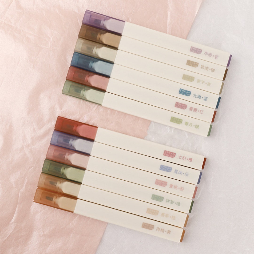 Jiwushe Cream Color Highlighters Set of 6 /marker Pens, Retro Shade Markers, School Supplies