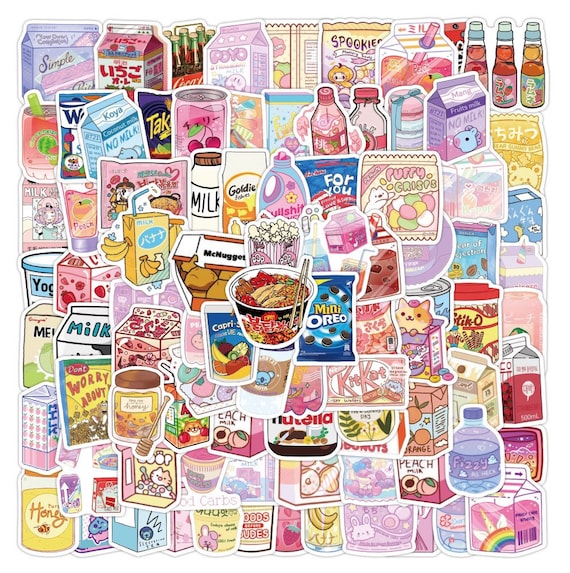 PVC Cute Asian Snacks / Bubble Tea/ Snacks Stickers Luggage Water Bottle Sticker 5 /10/ 25/ 50/ 100PCS Reusable Waterproof