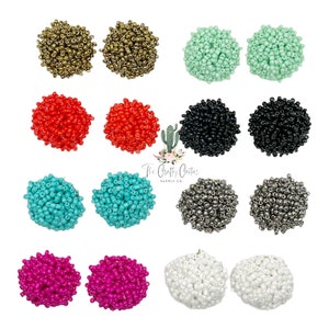 30mm 2pc Seed Beaded Stud Earring Post Connector, earring making, beaded studs, seed beaded studs, Pom Pom earrings, word earring connector