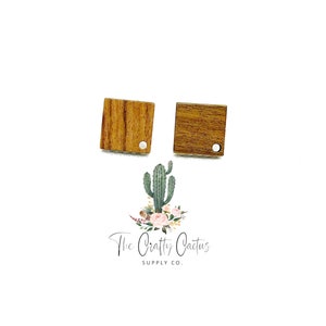 6pcs Square Stained Wood Earring Stud Post Connectors, wood findings, earring findings, earring making, wood findings, earring studs