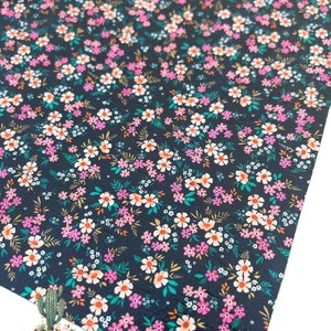 4”x6” Pink Spring Floral Cork backed Leather Sheets, genuine leather, cowhide leather, cork on leather, raw cork with cowhide leather back