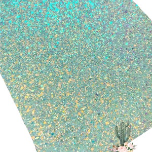 Pastel Green Premium Faux Leather Glitter Sheet with twill backing, #100 chunky glitter faux leather, vegan leather, chunky glitter sheet