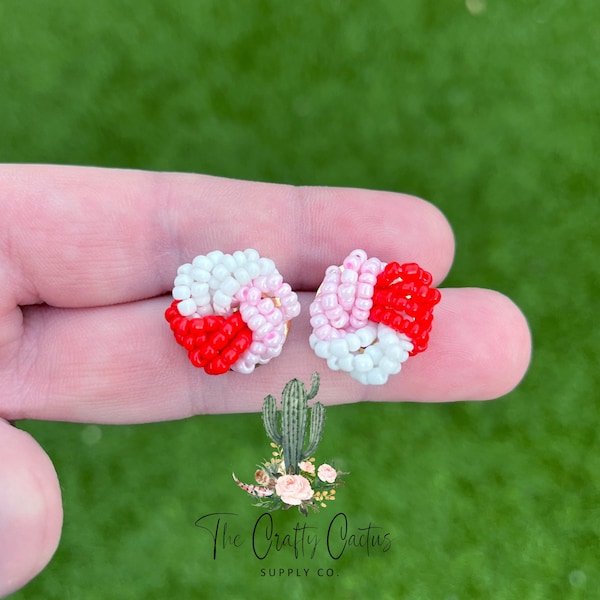 18mm 2pc Braided Valentines Seed Beaded Stud Earrings, earring making, seed beaded studs, Pom Pom earrings, word earring connector