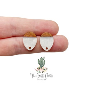 17mm 6pcs Pearly White Teardrop Wood Earring Stud Post Connectors, #222 earring findings, earring making, wood findings, earring studs