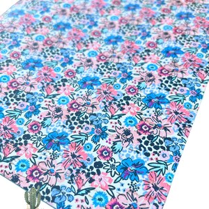 12”x12” Periwinkle Floral Cork backed Leather Sheets, genuine leather, cowhide leather, cork on leather, cork with cowhide leather back