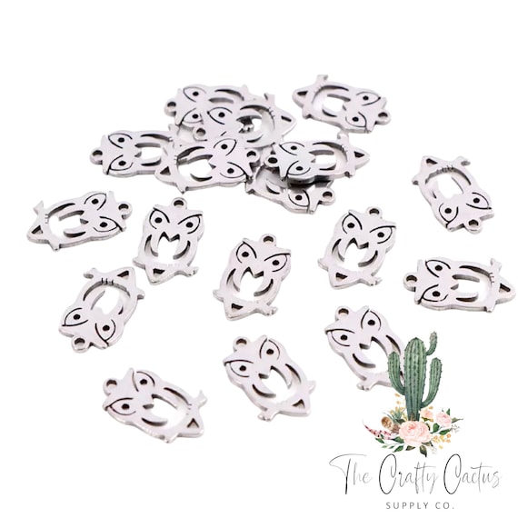 6pcs Owl Stainless Steel Charms, jewelry making, earring charms, owl  charms, earring making, charms for earrings, jewelry charms