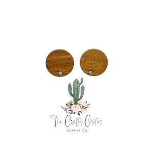 15mm 6pcs Circle Stained Wood Earring Stud Post Connectors, #283 wood findings, earring findings, earring making, wood findings