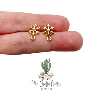 6pcs Snowflake Pearl Gold Earring Post Stud Connectors, #183 snowflake earring stud, earring making, snowflake earring stud