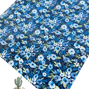 12”x12” Blue Floral Cork backed Leather Sheets, genuine leather, cowhide leather, cork on leather, cork with cowhide leather