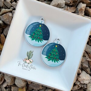 1.97” 2 pc. Christmas Ornament Stained Wood Earrings, # wood findings, wood blank, earring making, wooden earrings