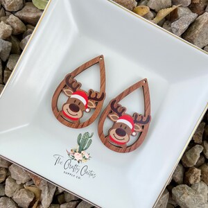 2.16” 2 pc. Christmas Reindeer Printed Wood Earrings, wood findings, wood blank, earring making, wooden earrings