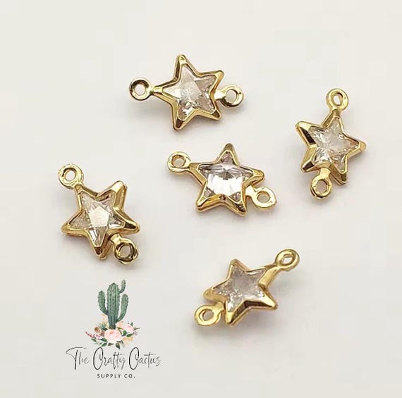 6pcs Small Gold Rhinestone Star Earring Connector Charms, #320