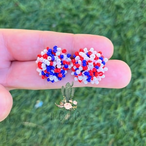 15mm & 18mm 2pc Red, White, Blue Seed Beaded Stud Earring Post Connector, earring making, beaded studs, seed beaded studs, Pom Pom earrings