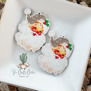 2.17” 2 pc. Retro Christmas Santa Stained Wood Earrings, # wood findings, wood blank, earring making, wooden earrings