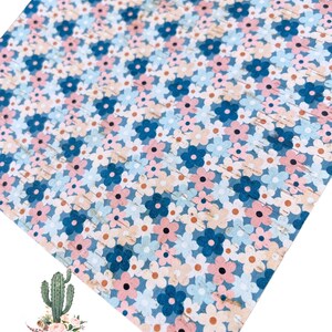 12”x12” Blue Flowers Cork backed Leather Sheets, genuine leather, cowhide leather, cork on leather, cork with cowhide leather