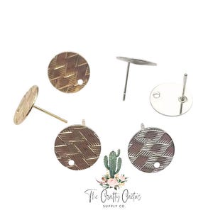 6pcs 12mm Crisscross Circle Earring Post Connectors, #31 earring stud, earring making, earring stud connectors, metal earring studs