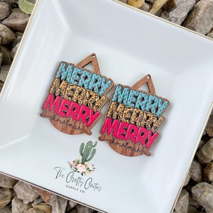2.16” 2 pc. Merry Christmas Printed Wood Earrings, wood findings, wood blank, earring making, wooden earrings