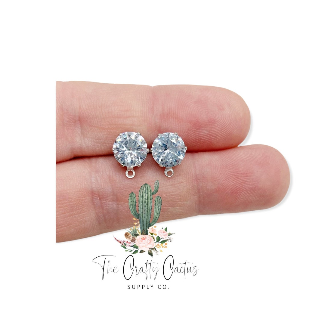 8mm 10pcs Silver/gold Rhinestone Earring Post Connector, 28 Silver