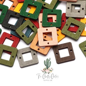 18mm 6pcs Square Painted Wood Earring Connectors, wood findings, earring findings, earring making, wood findings, wood square connectors