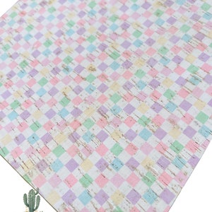 4”x6” Pastel Small Checkerd Spring Cork backed Leather Sheets, genuine leather, cowhide leather, cork on leather, Easter Leather