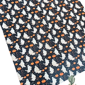 8”x10” Halloween Ghosts and Pumpkins Cork on Leather Sheets, genuine leather, cowhide leather, cork on leather, cork with cowhide leather