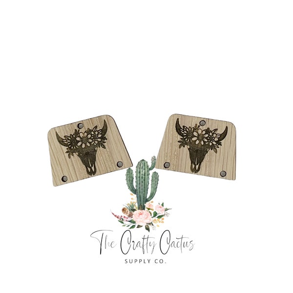 Floral Cow Skull Wooden Pieces that go with Crafty Cactus Boho Fringe Die, wooden connectors, wooden findings