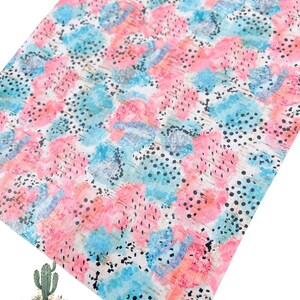 4”x6” Pink Teal Abstract Cork backed Leather Sheets, genuine leather, cowhide leather, cork on leather, cork with cowhide leather